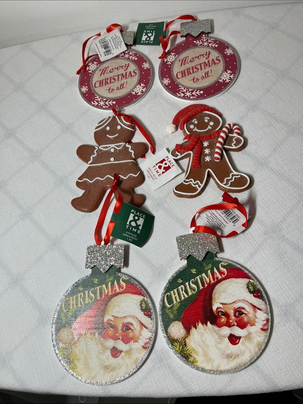 Retro Holiday Christmas Ornaments 
Santa & Gingerbread Set
New. $6.99 each